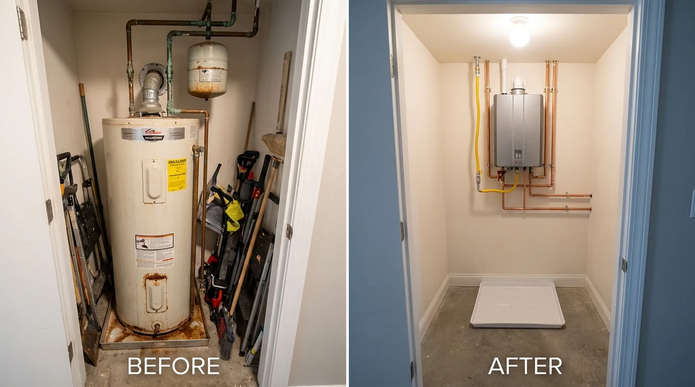Tank water heater versus wall-mounted tankless unit comparison for Murrells Inlet, SC homeowners